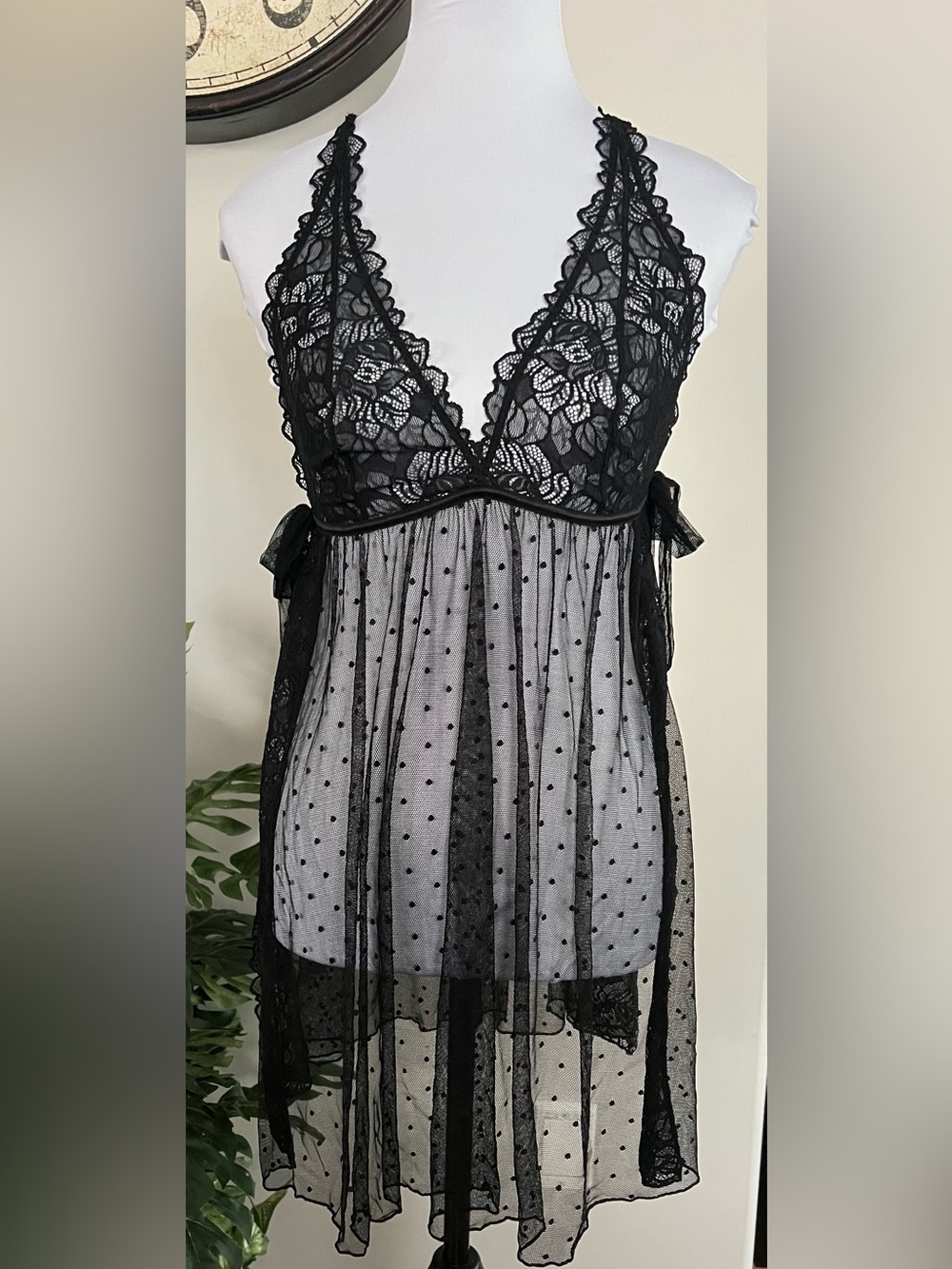 La Vie En Rose Black Baby Doll Sheer Nightgown